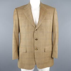 BRIONI 40 Regular Gold & Navy Plaid Wool Sport Coat